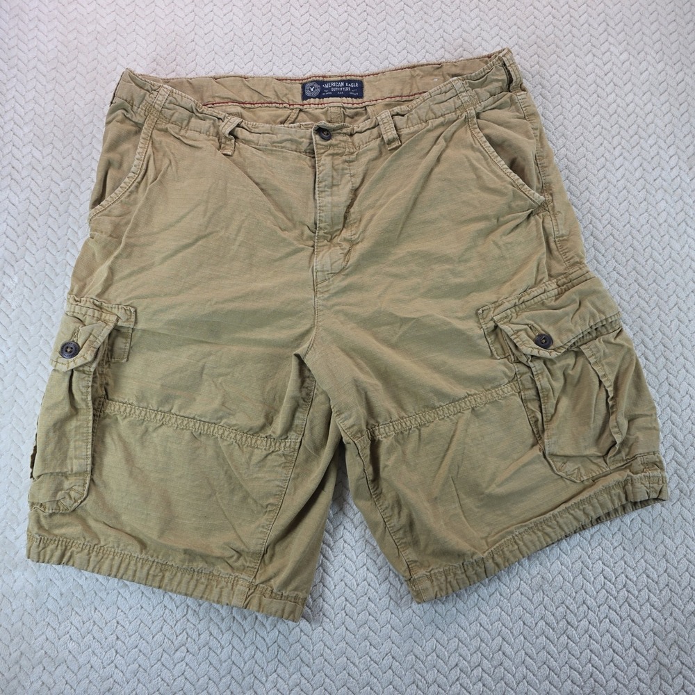American Eagle Cargo Shorts Men 38 Brown Ripstop Longboard Utility Khaki Y2K